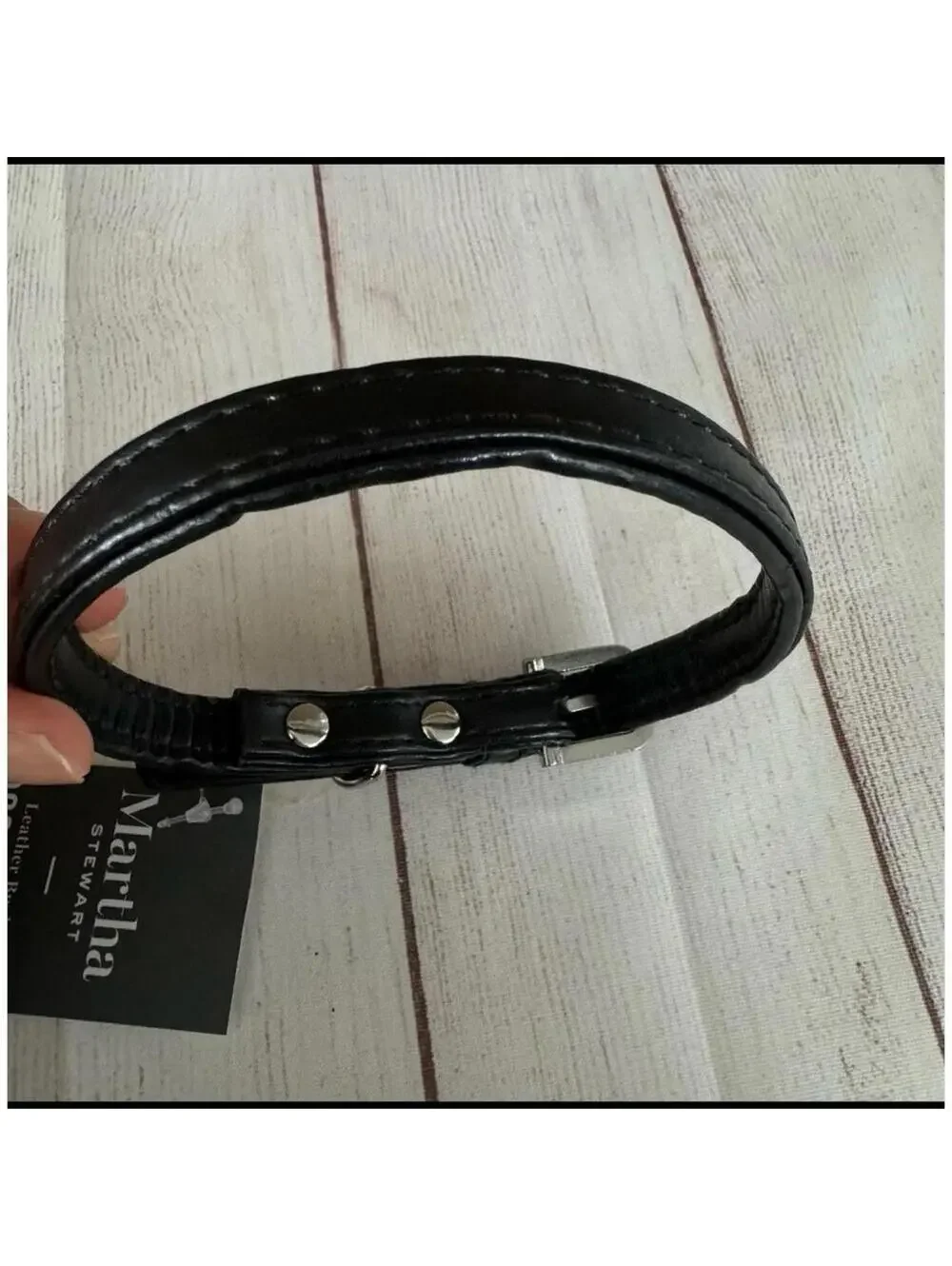 NWT Martha Stewart leather buckle Dog Collar, black, neck size 12-15”